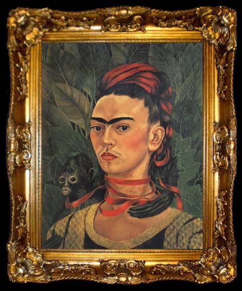 framed  Frida Kahlo Self-Portrait with Monkey, ta009-2
